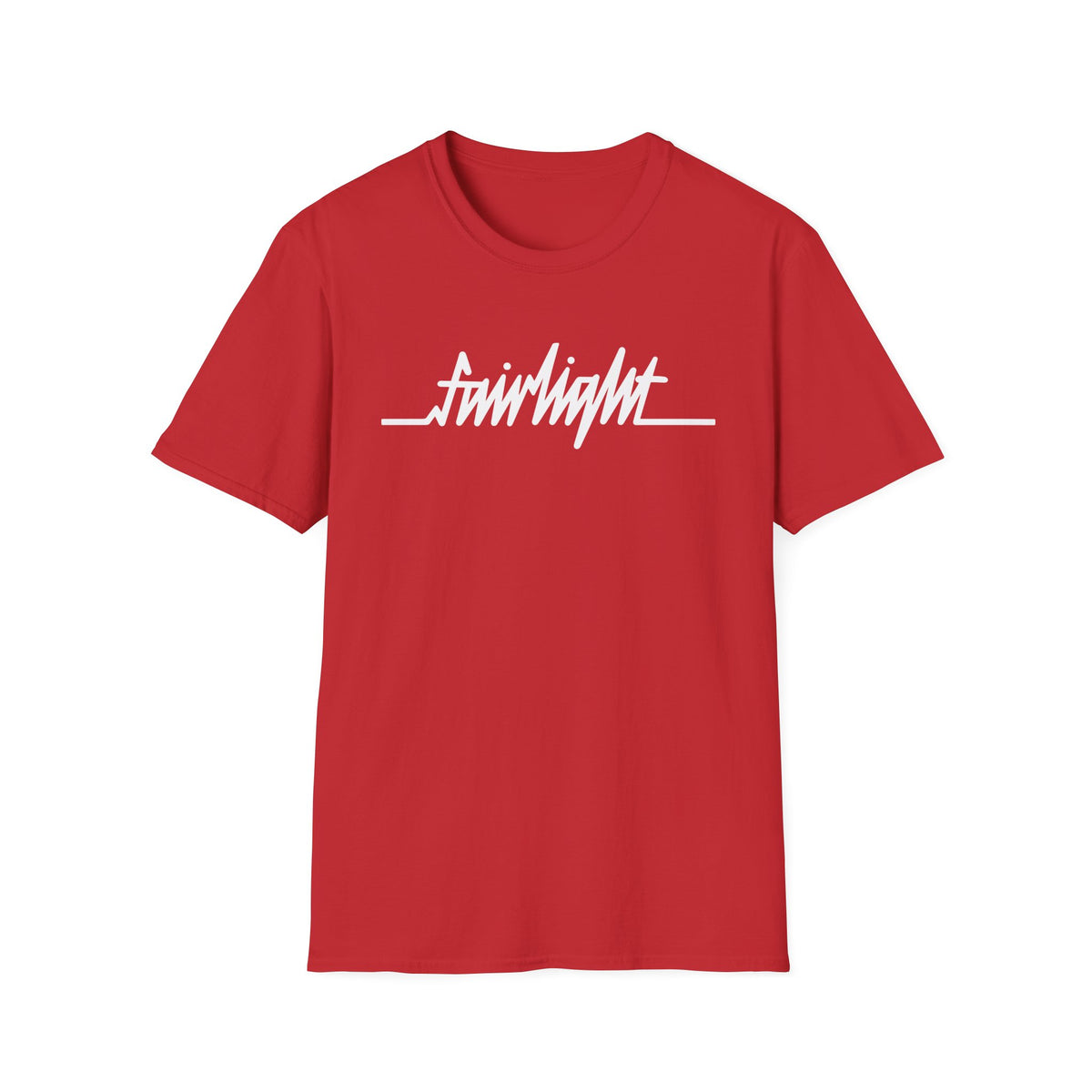 Red t-shirt with white "Fairlight" text in a stylized script font.