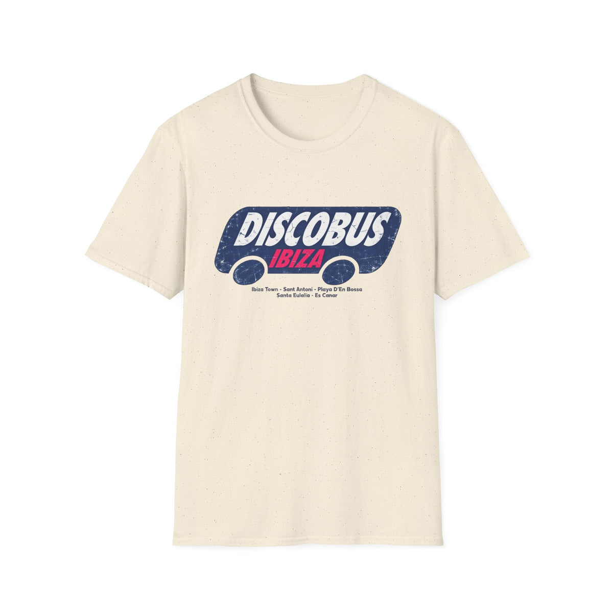 T-shirt with "DISCOBUS IBIZA" text and Ibiza locations.