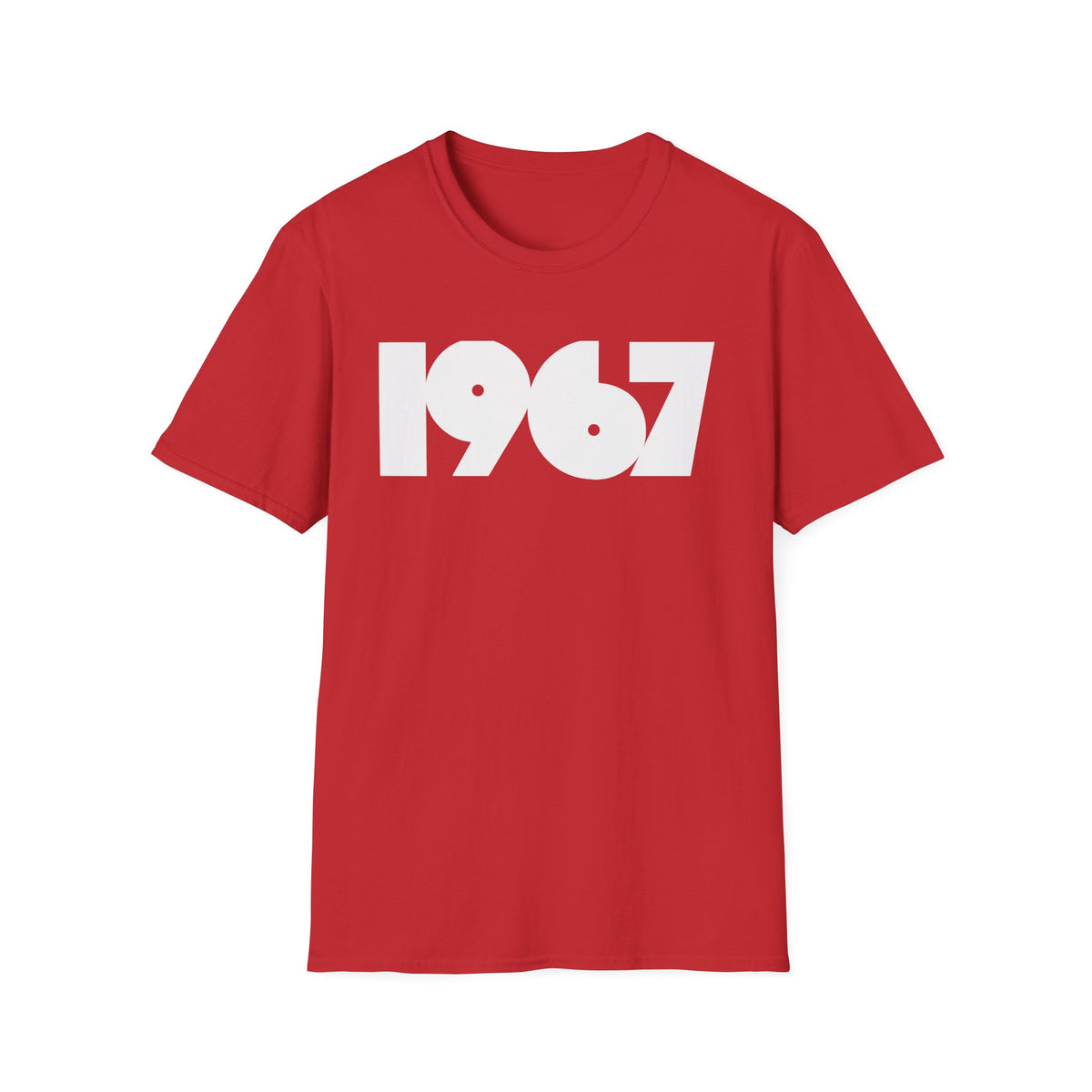 Red t-shirt with white "1967" graphic on the front.