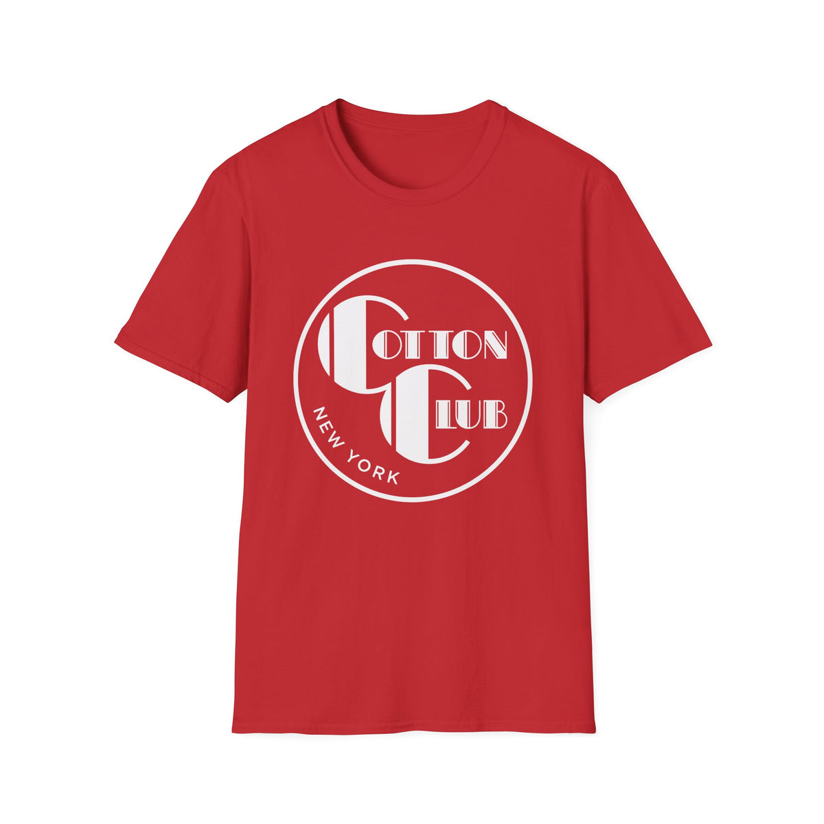 Red t-shirt with white Cotton Club New York graphic logo.