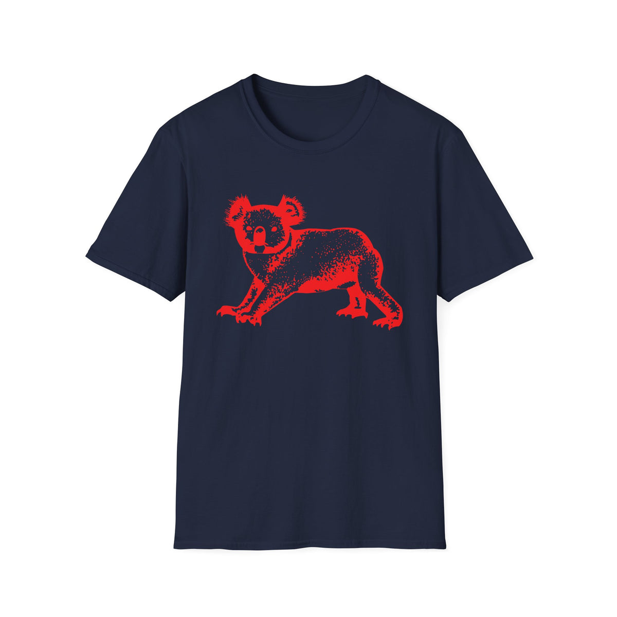 Dark blue t-shirt with a distressed red koala graphic.