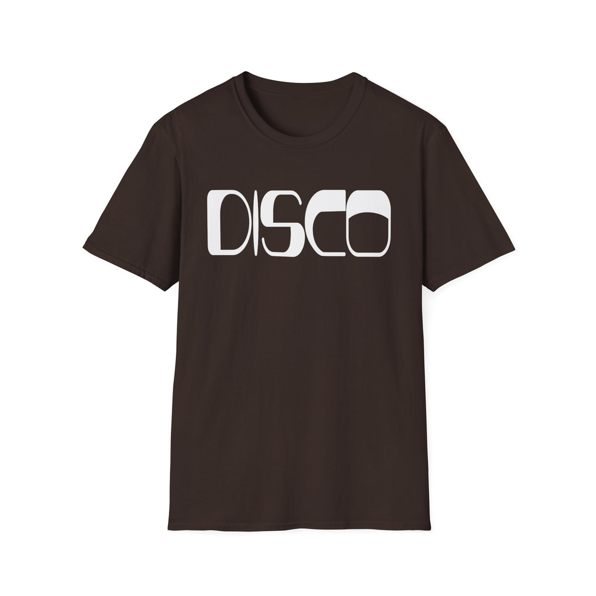 Brown t-shirt with white text that reads "DISCO" in a stylized font.