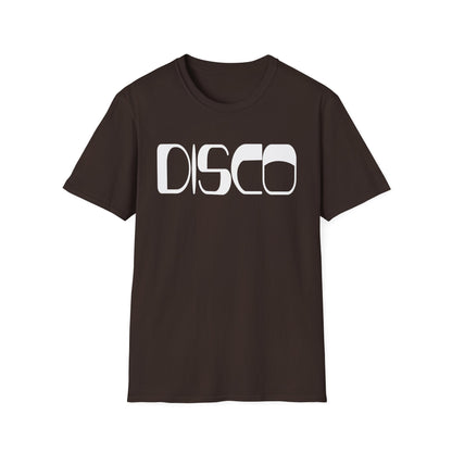 Brown t-shirt with white text that reads "DISCO" in a stylized font.