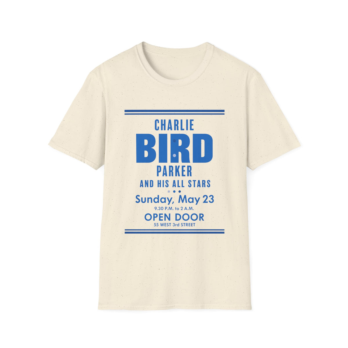 Cream t-shirt with Charlie Parker and His All Stars concert details.