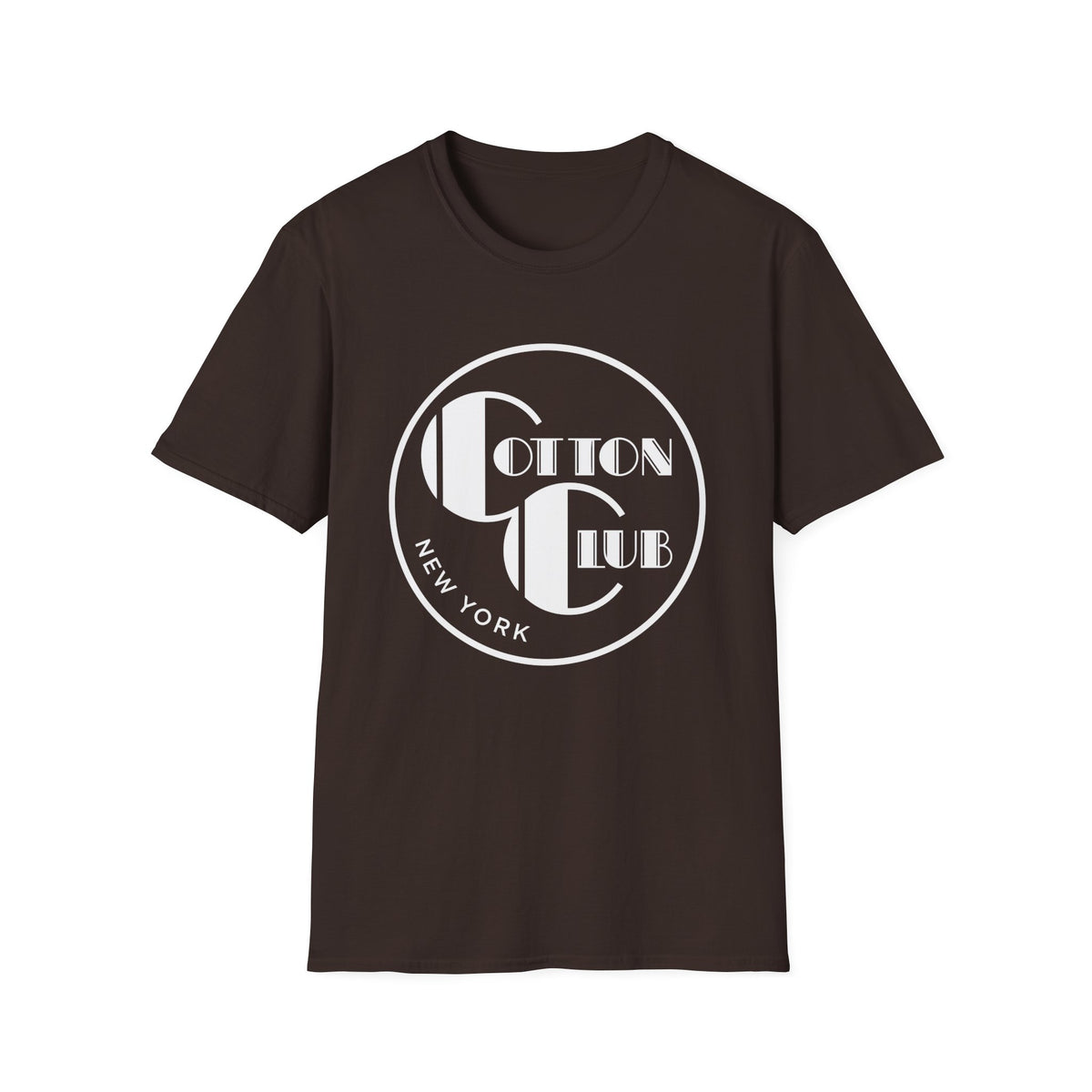 Brown t-shirt with white "Cotton Club New York" text and logo.