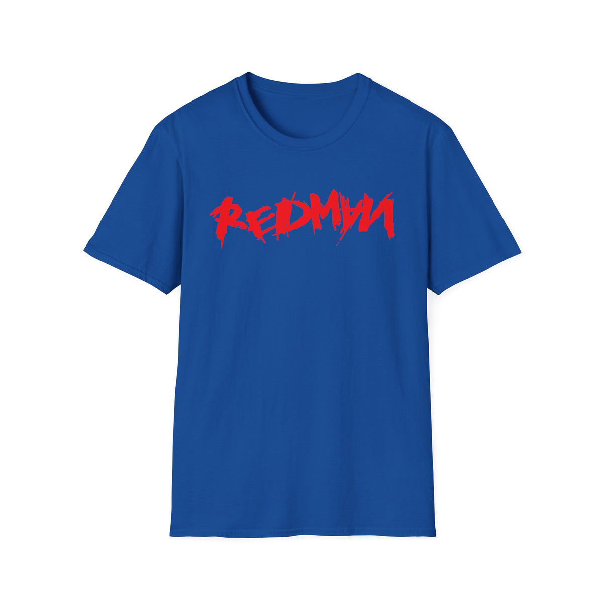 Blue t-shirt with red "REDMIN" text across the chest.