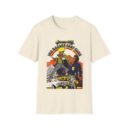 Jimmy Cliff The Harder They Come graphic on a cream t-shirt.