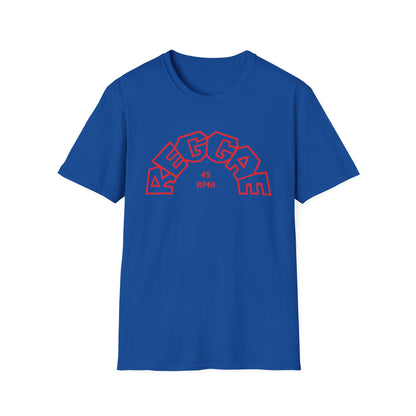 Blue t-shirt with red "REGGAE" text and "45 RPM" in the center.