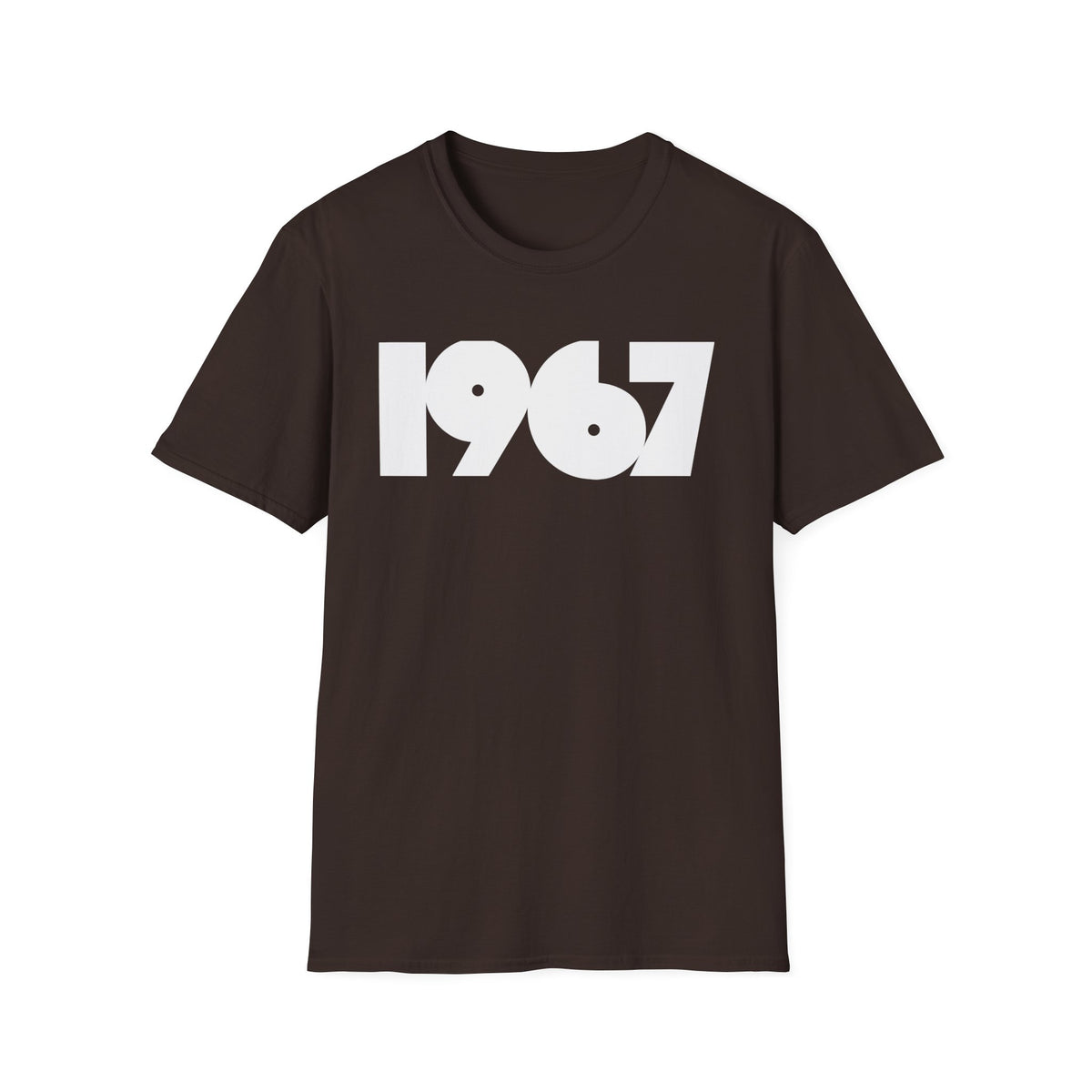 Brown t-shirt with white "1967" graphic in bold font.