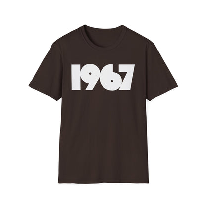 Brown t-shirt with white "1967" graphic in bold font.