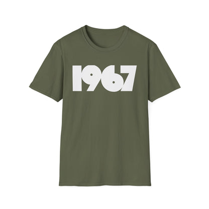 Olive green t-shirt with white text that reads "1967".