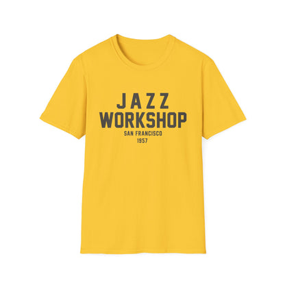 Yellow t-shirt with "JAZZ WORKSHOP SAN FRANCISCO 1957" text.