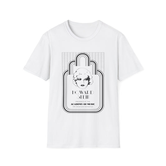 White t-shirt with black graphic: Howard Stein Presents at Academy of Music.