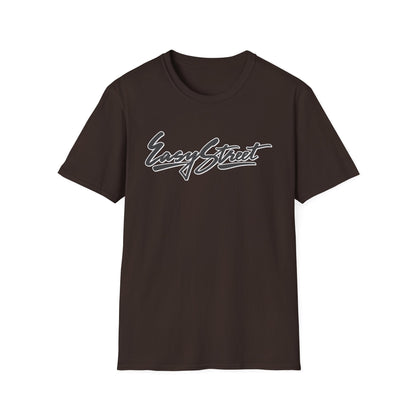 Brown t-shirt with white "Easy Street" script logo on the chest.
