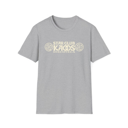 Grey t-shirt with cream graphic "STAR CLUB KAOS DISCOTECA".