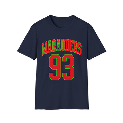 Navy t-shirt with red "MARAUDERS" and red "93" text.