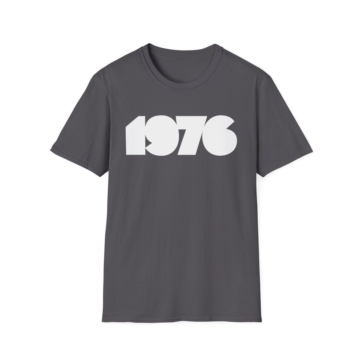 Charcoal t-shirt with "1976" graphic printed in white.