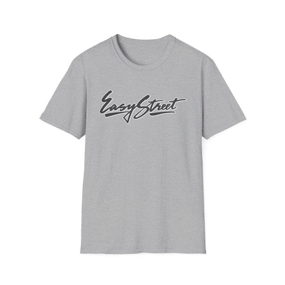 Grey t-shirt with "Easy Street" in a black script font.
