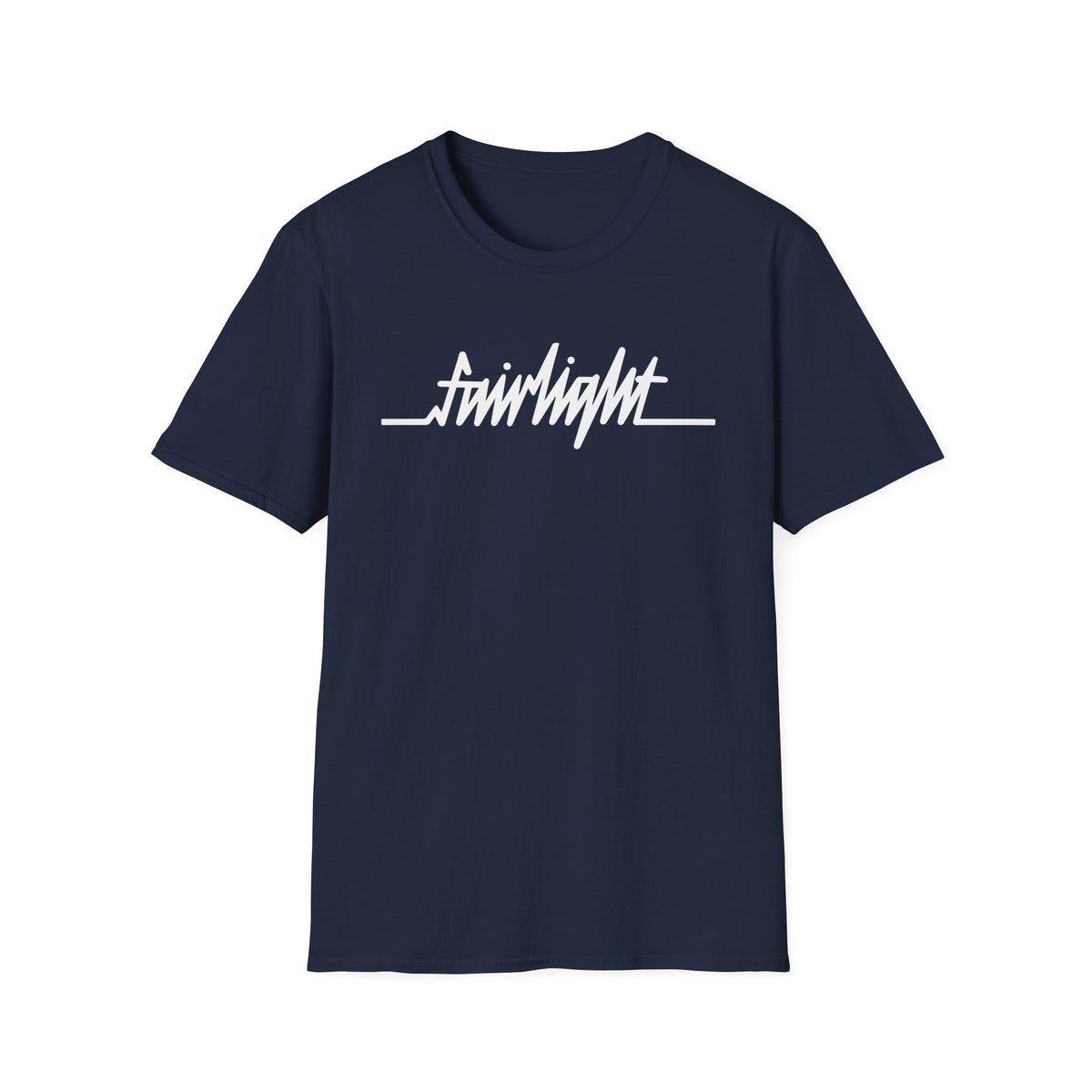 Navy blue t-shirt with white "Fairlight" text and a horizontal line.
