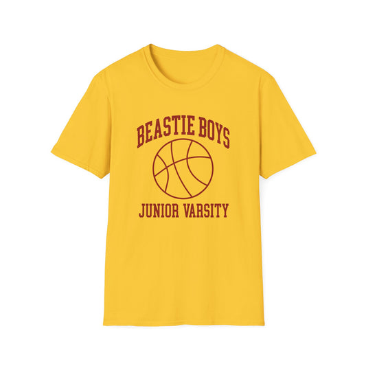 Yellow t-shirt with "Beastie Boys Junior Varsity" and a basketball graphic.