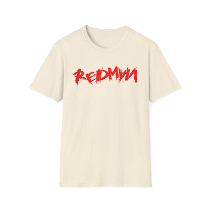 Cream t-shirt with red "REDMYN" logo printed across the chest.