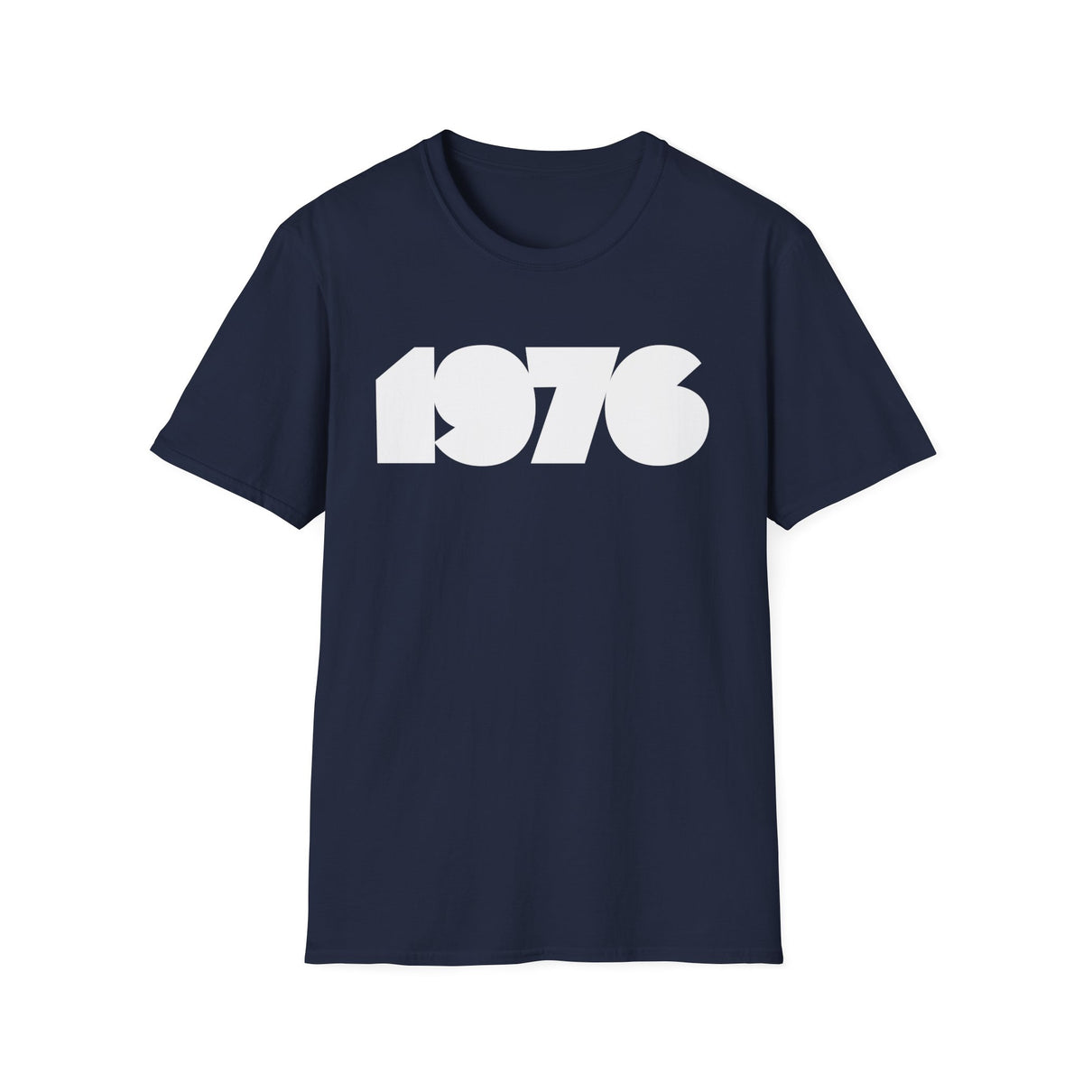Navy t-shirt with white "1976" graphic on the front.