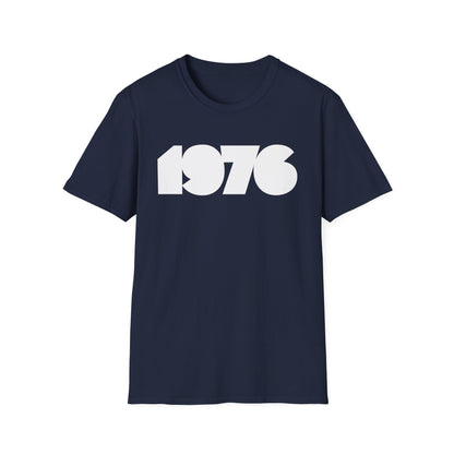 Navy t-shirt with white "1976" graphic on the front.