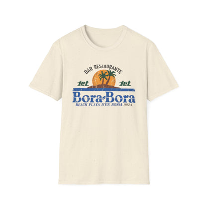 Cream t-shirt with "Bora Bora" text and a tropical island graphic.