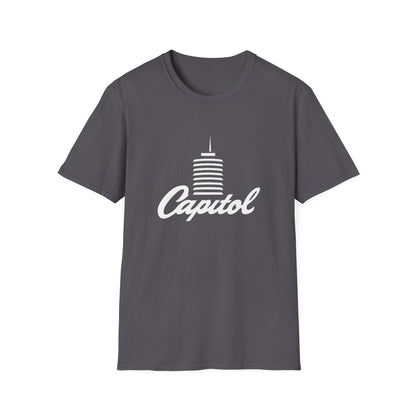Dark grey t-shirt with white "Capitol" text and building graphic.