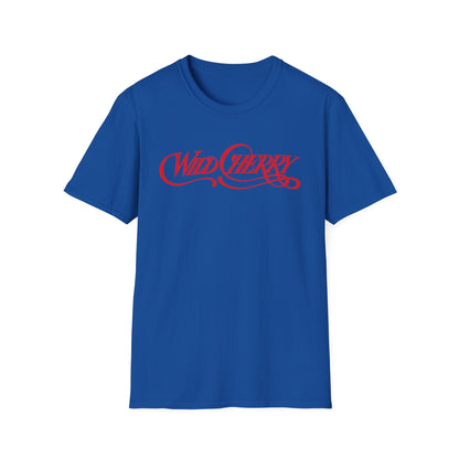 Blue t-shirt with red "Wild Cherry" text across the chest.