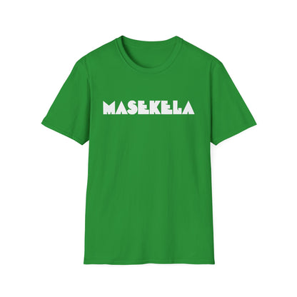 Green t-shirt with white text that reads "MASEKELA".