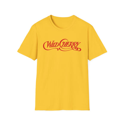Yellow t-shirt with red "WILD CHERRY" text logo.