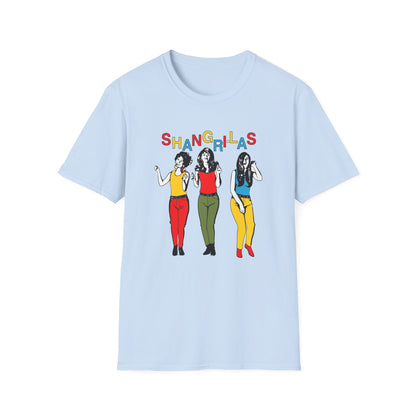 Light blue t-shirt with "SHANGRI-LAS" and three women graphic.
