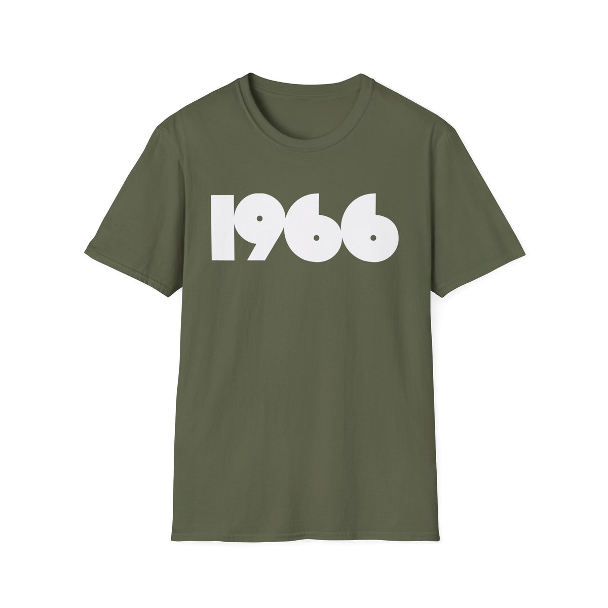 Olive green t-shirt with "1966" printed in white text.