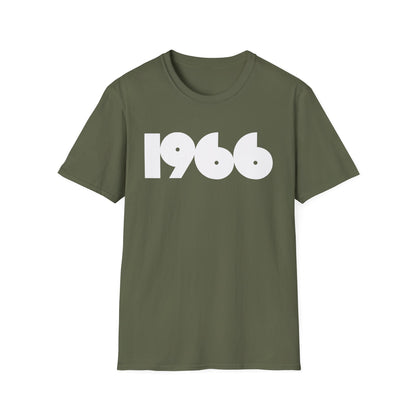 Olive green t-shirt with "1966" printed in white text.