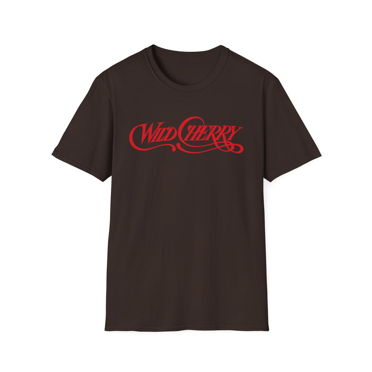 Dark brown t-shirt with red "Wild Cherry" logo.