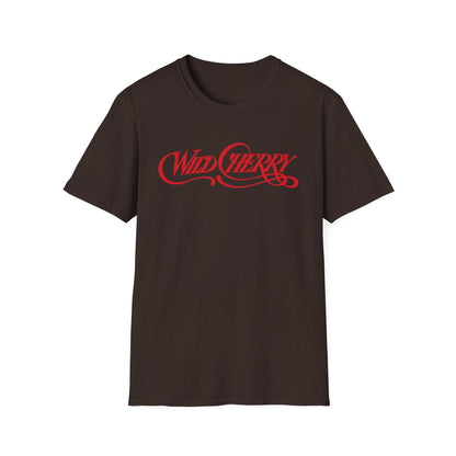 Dark brown t-shirt with red "Wild Cherry" logo.