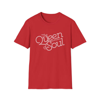 Red t-shirt with white text: "The Queen of Soul" and "Aretha Franklin".