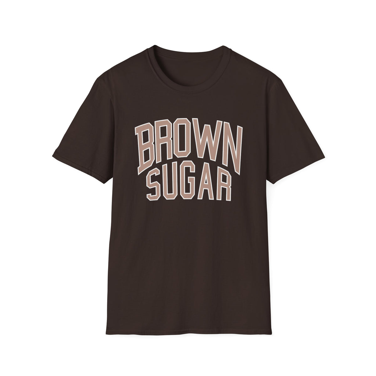 Brown t-shirt with arched "BROWN SUGAR" text in a vintage font.