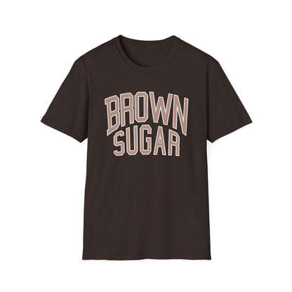 Brown t-shirt with arched "BROWN SUGAR" text in a vintage font.