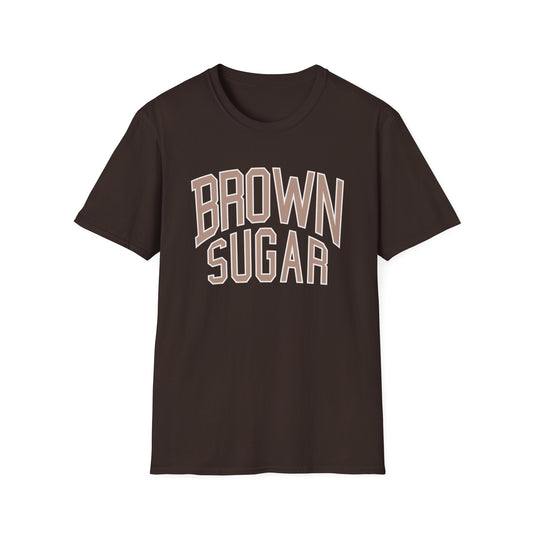Brown t-shirt with arched "BROWN SUGAR" text in a vintage font.