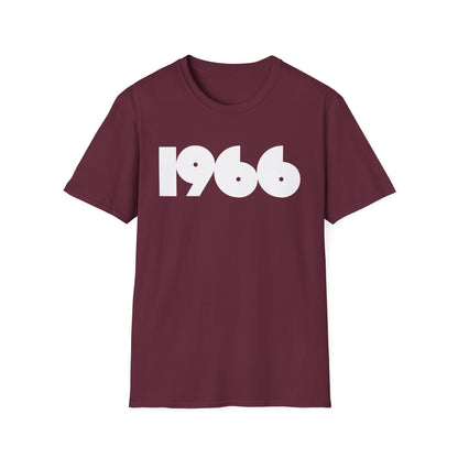 Maroon t-shirt with white text "1966" centered on the front.