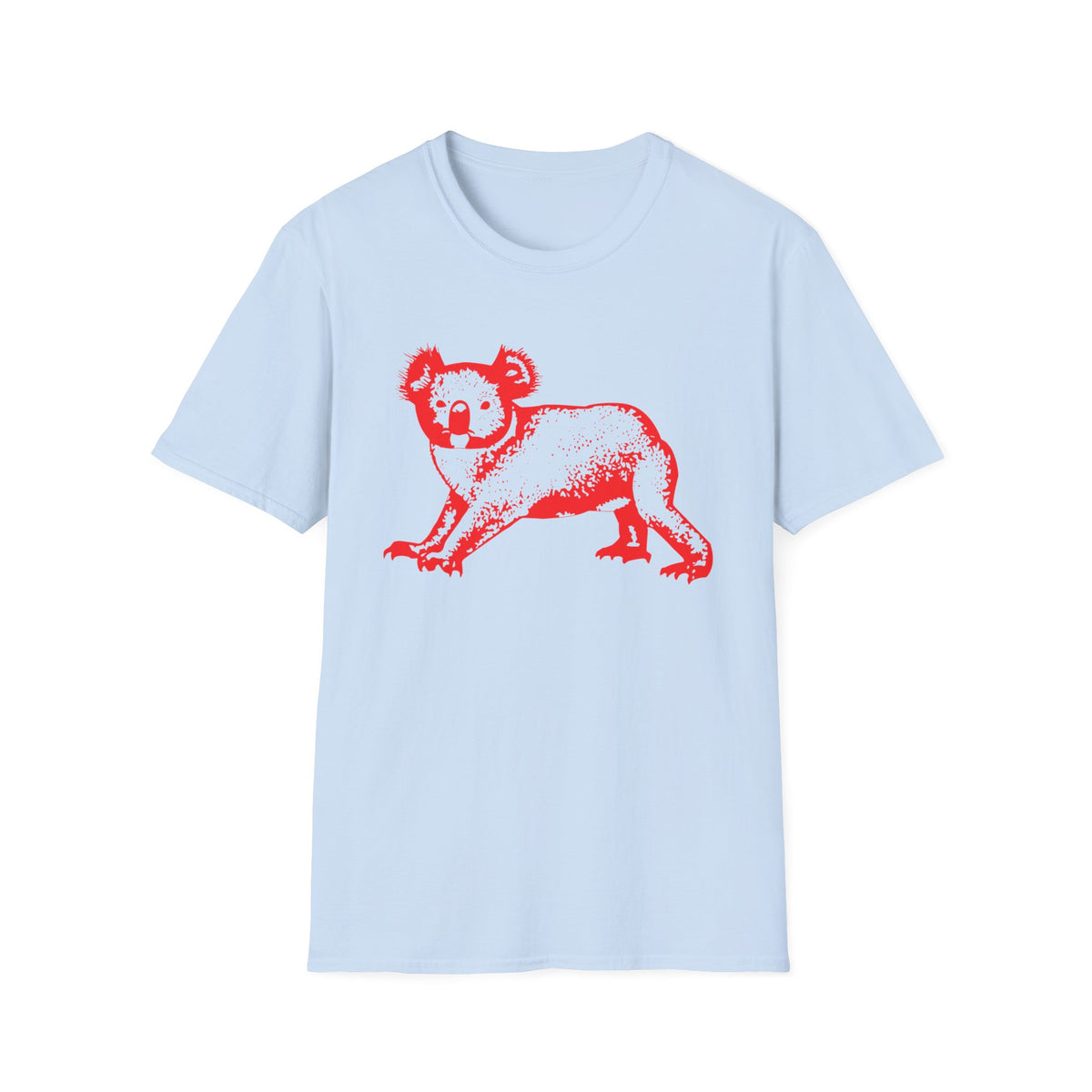 Light blue t-shirt with a red graphic of a koala.