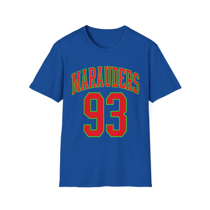 Blue t-shirt with "Marauders 93" in red and green lettering.