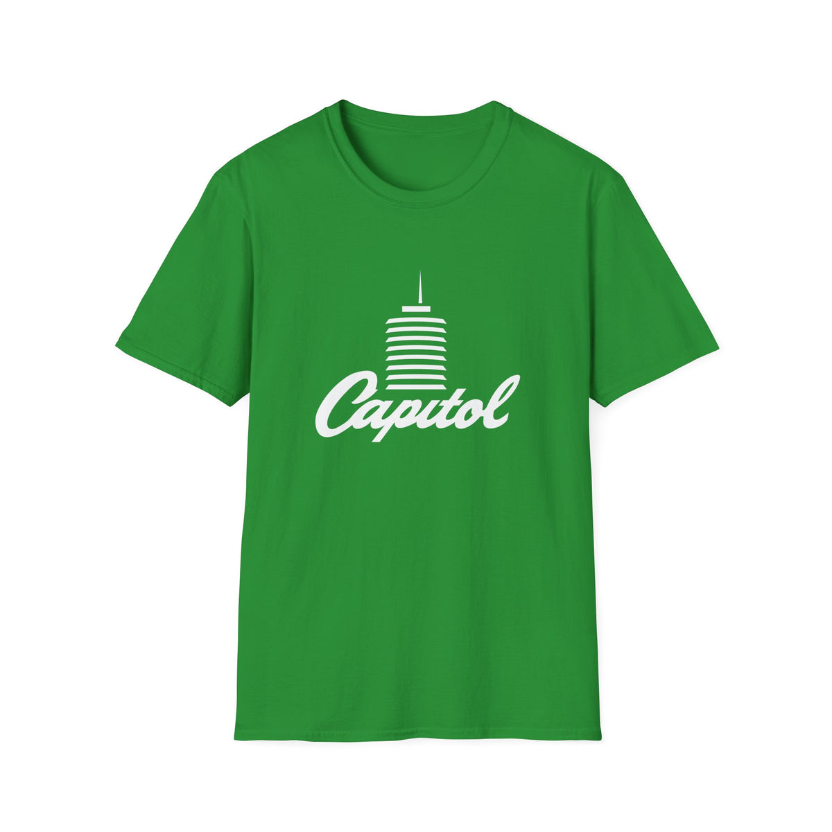Green t-shirt with white Capitol building logo.