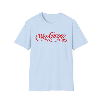 Light blue t-shirt with red "Wild Cherry" logo across the chest.