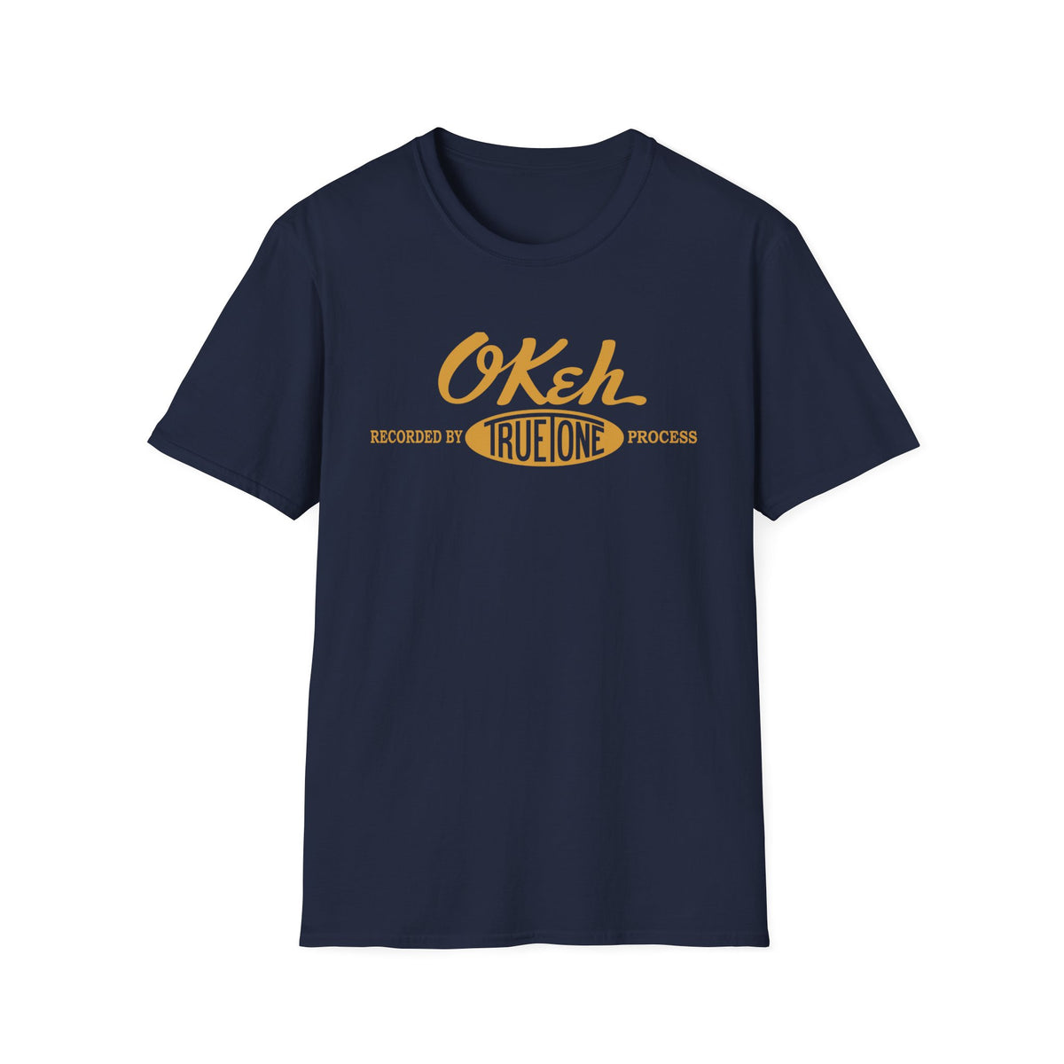 Navy t-shirt with "Okeh" and "Recorded by True One Process" text.