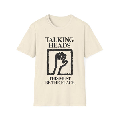 Cream t-shirt with Talking Heads band logo and song title.
