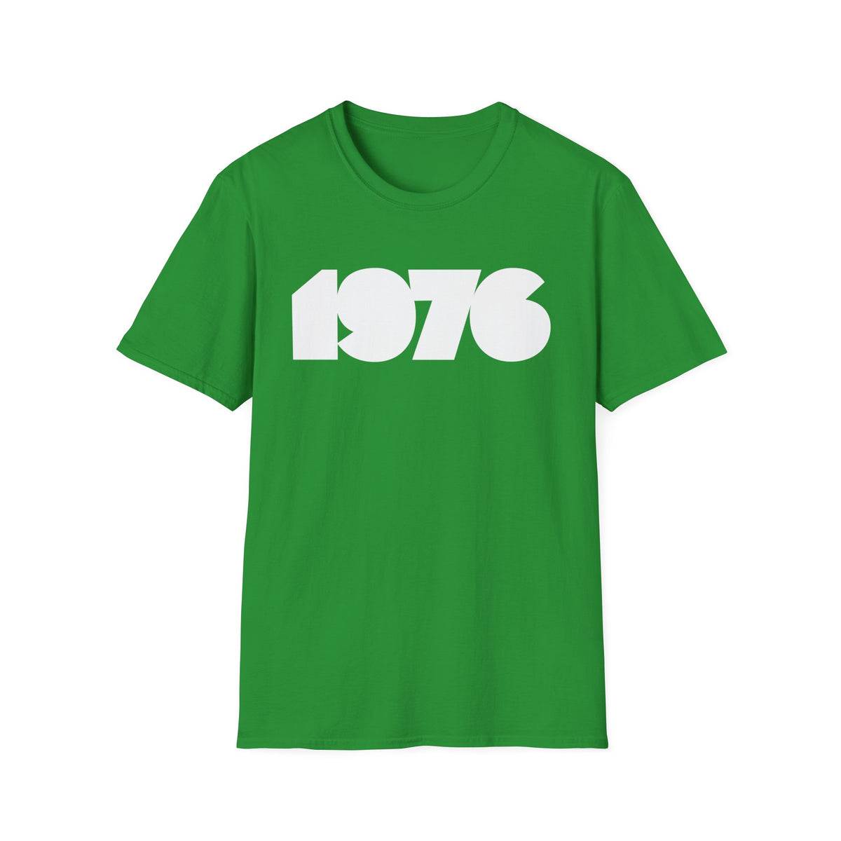 Green t-shirt with white "1976" text across the chest