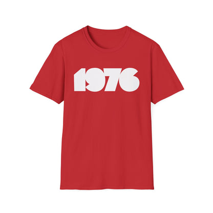 Red t-shirt with large white "1976" graphic design.